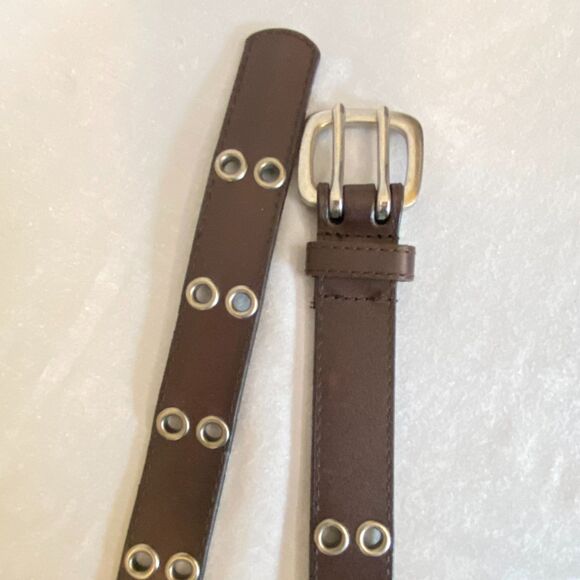 Unisex Belt XL Waist Umber Brown Bonded Leather Double Grommets Throughout - Picture 6 of 10